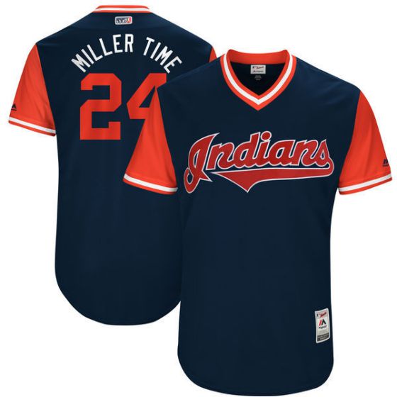 Men Cleveland Indians #24 Miller Time Blue New Rush Limited MLB Jerseys